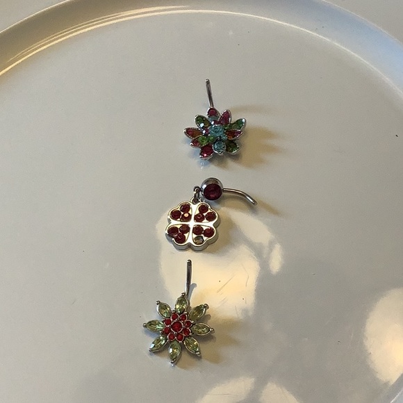 Belly button rings (3) pieces stainless steel with stones no balls on end - Picture 2 of 6